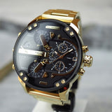 Diesel Mr Daddy 2.0 Chronograph Black Dial Gold Steel Strap Watch For Men - DZ7333