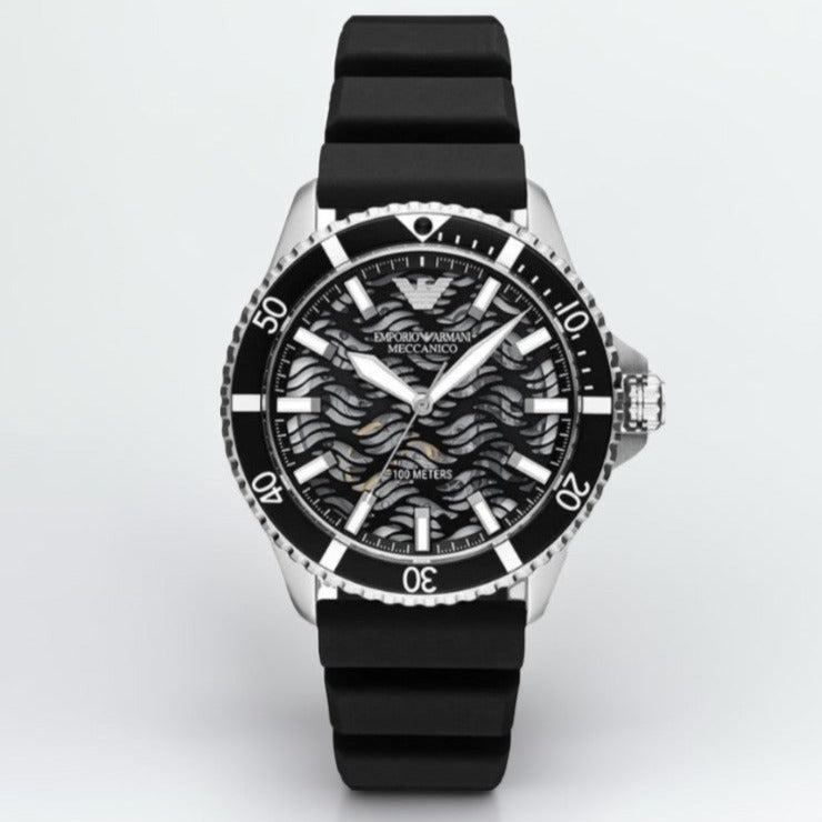 Emporio Armani Meccanico Automatic Black Dial Black Silicone Strap Watch For Men - AR60062 Buy Now By Emporio Armani