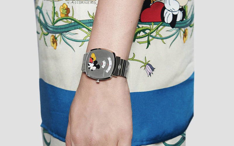 Shop Gucci Grip Disney Mickey Mouse Silver Dial Silver Steel Strap Watch For Women - YA157418 in USA