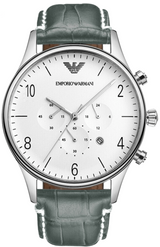 Emporio Armani Classic Chronograph Silver Dial Grey Leather Strap Watch For Men - AR1861 Buy Now By Emporio Armani