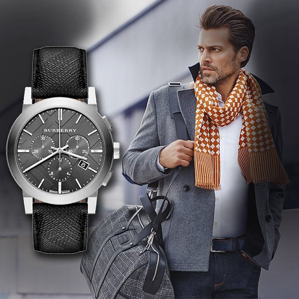 Burberry The City Grey Dial Black Leather Strap Watch for Men - BU9362 Buy Now By Burberry