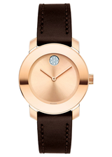 Shop Movado Bold Rose Gold Dial Brown Leather Strap Watch For Women - 3600438 in USA