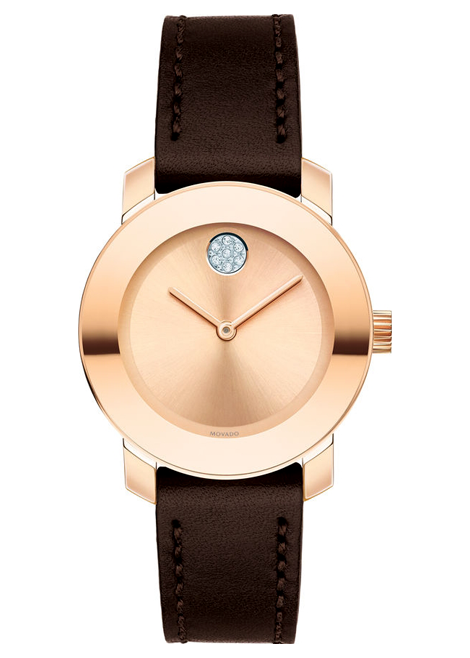 Shop Movado Bold Rose Gold Dial Brown Leather Strap Watch For Women - 3600438 in USA