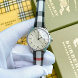 Shop Burberry Classic Stone Silver Dial Horseberry Black Leather Strap Watch for Women - BU10103 in USA
