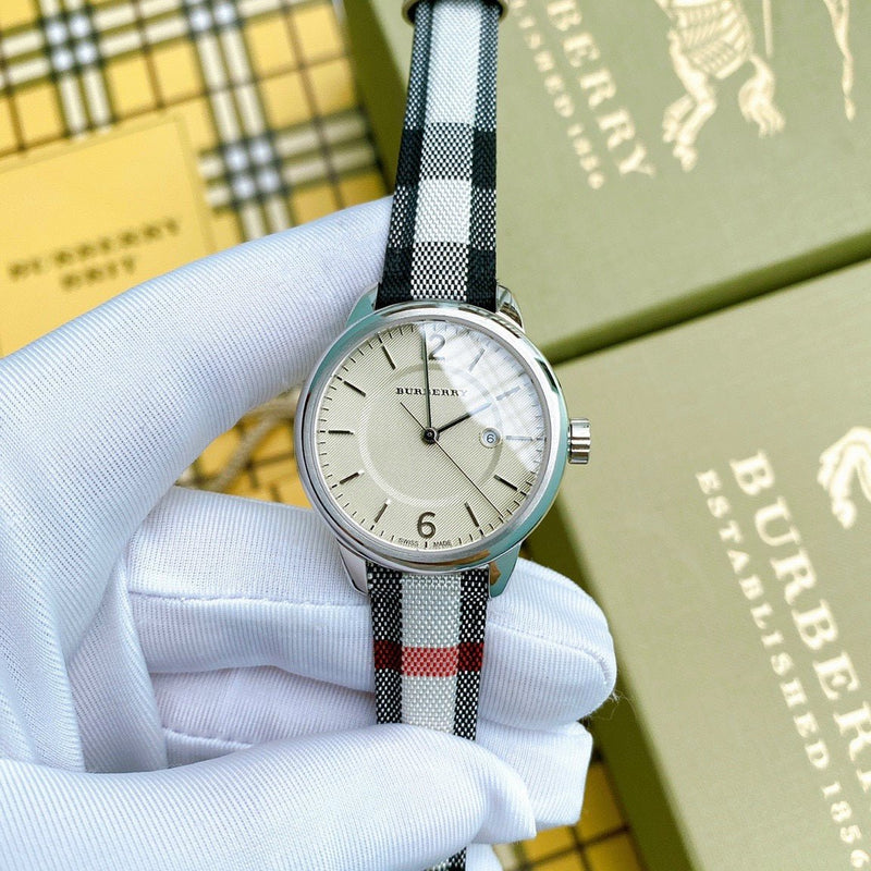Shop Burberry Classic Stone Silver Dial Horseberry Black Leather Strap Watch for Women - BU10103 in USA