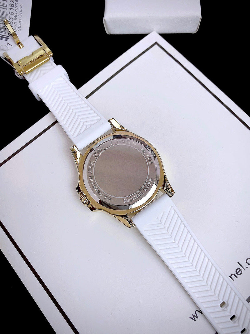 Michael Kors Mini Pilot Quartz Silver Dial White Silicone Strap Watch For Women - MK7372 Buy Now By Michael Kors