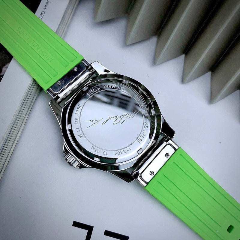 Michael Kors Everest Three Hand Crystals Silver Dial Green Silicone Strap Watch For Women - MK7360 Buy Now By Michael Kors