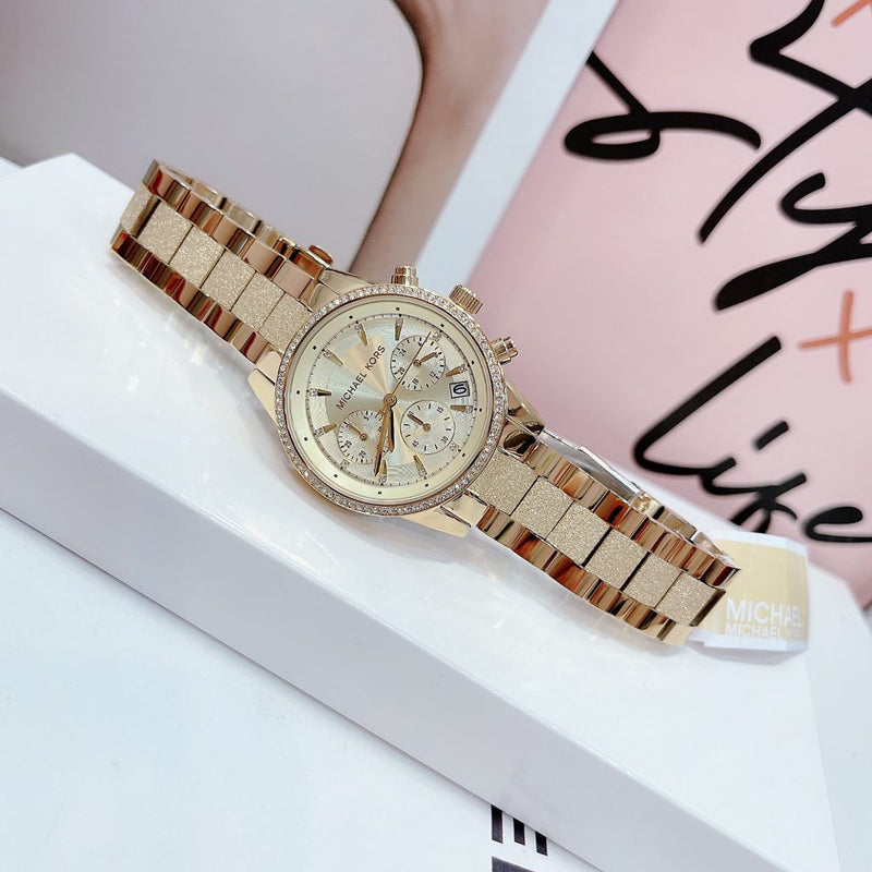 Michael Kors Ritz Chronograph Gold Dial Gold Steel Strap Watch For Women - MK6597 Buy Now By Michael Kors