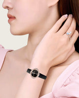 Shop Swarovski Crystal Flower Black Dial Black Leather Strap Watch for Women - 5552421 in USA