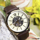 Fossil Flynn Mechanical Skeleton Beige Dial Brown Leather Strap Watch for Men - BQ2215 Buy Now By Fossil