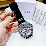 Guess King Quartz Crystals Silver Dial Black Silicone Strap Watch For Men - GW0537G1 Buy Now By Guess