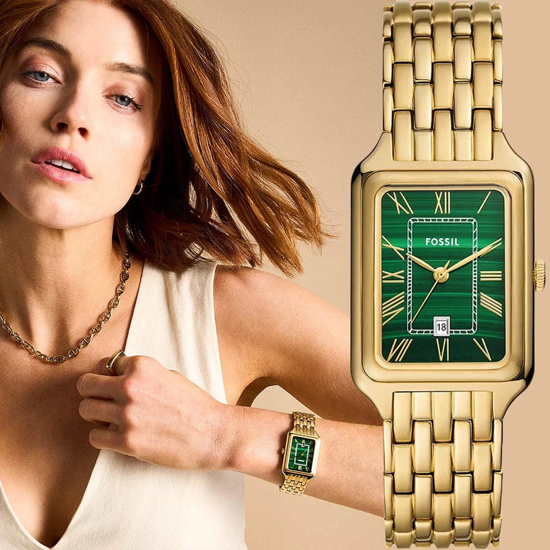 Fossil Raquel Three Hand Date Green Dial Gold Steel Strap Watch For Women - ES5341 Buy Now By Fossil