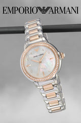 Emporio Armani Three Hand Quartz Mother of Pearl Dial Two Tone Steel Strap Watch For Women - AR11569 Buy Now By Emporio Armani