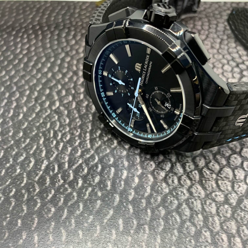 Maurice Lacroix Aikon Chronograph Limited Edition Black Dial Black Leather Strap Watch for Men - AI1018-PVB01-337-1 Buy Now By Maurice Lacroix