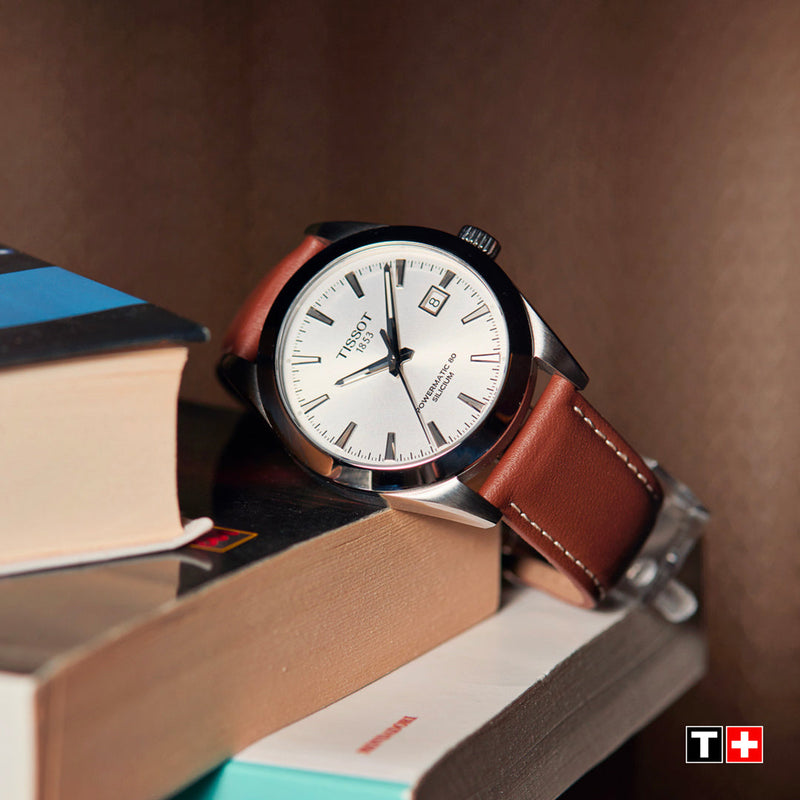 Tissot Gentleman Powermatic 80 Silicium Silver Dial Brown Leather Strap Watch For Men - T127.407.16.031.00 Buy Now By Tissot