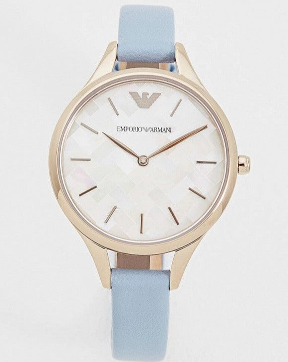 Emporio Armani Aurora Quartz Mother of Pearl White Dial Blue Leather Strap Watch For Women - AR11109 Buy Now By Emporio Armani