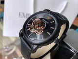 Emporio Armani Luigi Automatic Skeleton Black Dial Black Leather Strap Watch For Men - AR60012 Buy Now By Emporio Armani