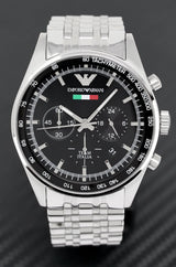 Emporio Armani Sportivo Chronograph Black Dial Silver Steel Strap Watch For Men - AR5984 Buy Now By Emporio Armani