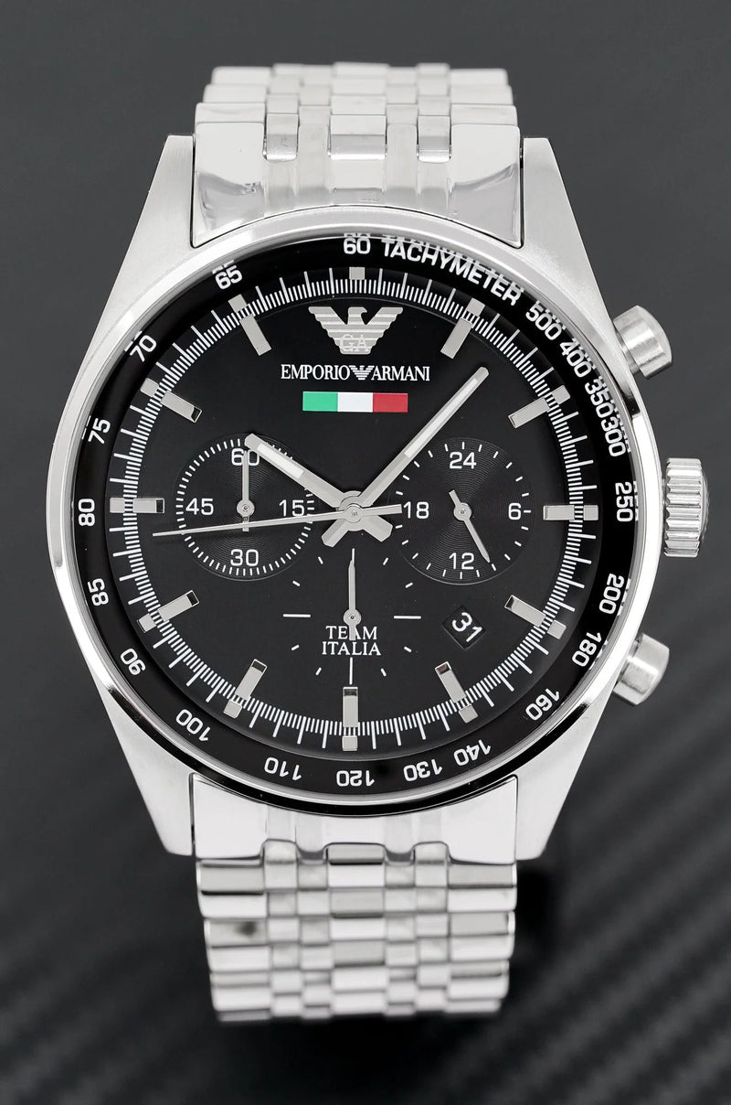 Emporio Armani Sportivo Chronograph Black Dial Silver Steel Strap Watch For Men - AR5984 Buy Now By Emporio Armani