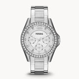Fossil Riley Multifunction Silver Dial Silver Steel Strap Watch for Women - ES3202