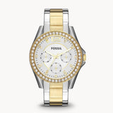 Fossil Riley White Dial Two Tone Steel Strap Watch for Women - ES3204