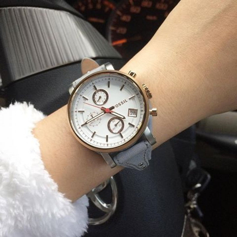 Fossil Original Boyfriend White Dial Light Blue Leather Strap Watch for Women - ES4045 Buy Now By Fossil