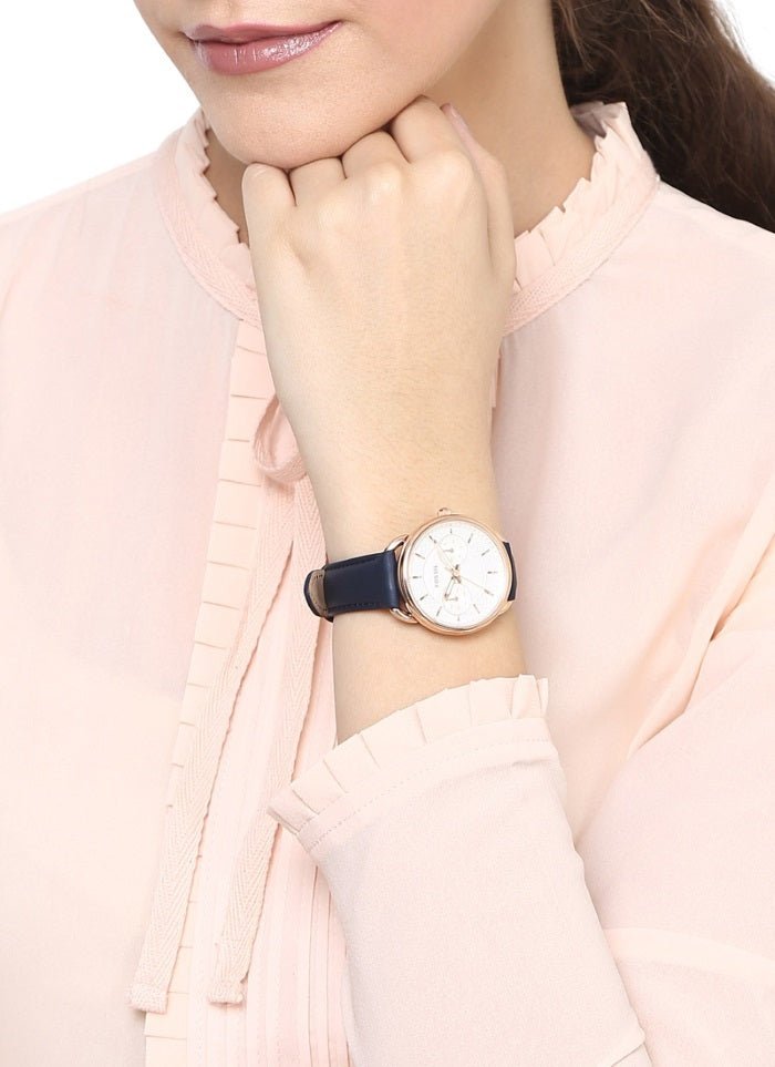 Fossil Tailor White Dial Blue Leather Strap Watch for Women - ES4260
