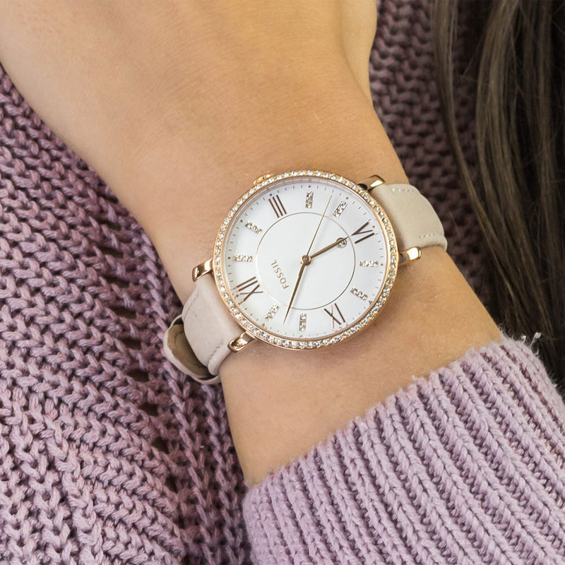 Shop Fossil Jacqueline White Dial Pink Leather Strap Watch for Women - ES4303 in USA