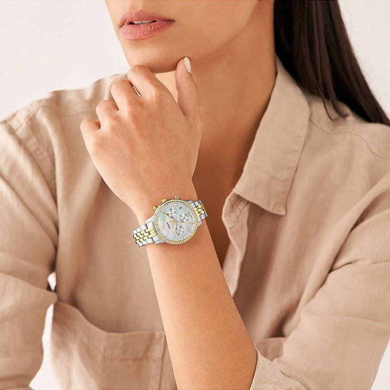 Fossil Neutra Chronograph Mother of Pearl White Dial Two Tone Steel Strap Watch for Women - ES5216 Buy Now By Fossil