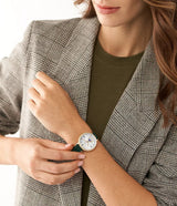 Fossil Jacqueline Multifunction Moonphase Mother of Pearl White Dial Green Leather Strap Watch for Women - ES5244 Buy Now By Fossil