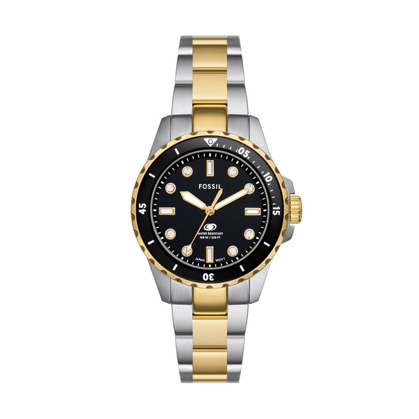Fossil Blue Dive Three Hand Black Dial Two Tone Steel Strap Watch For Women - ES5349 Buy Now By Fossil