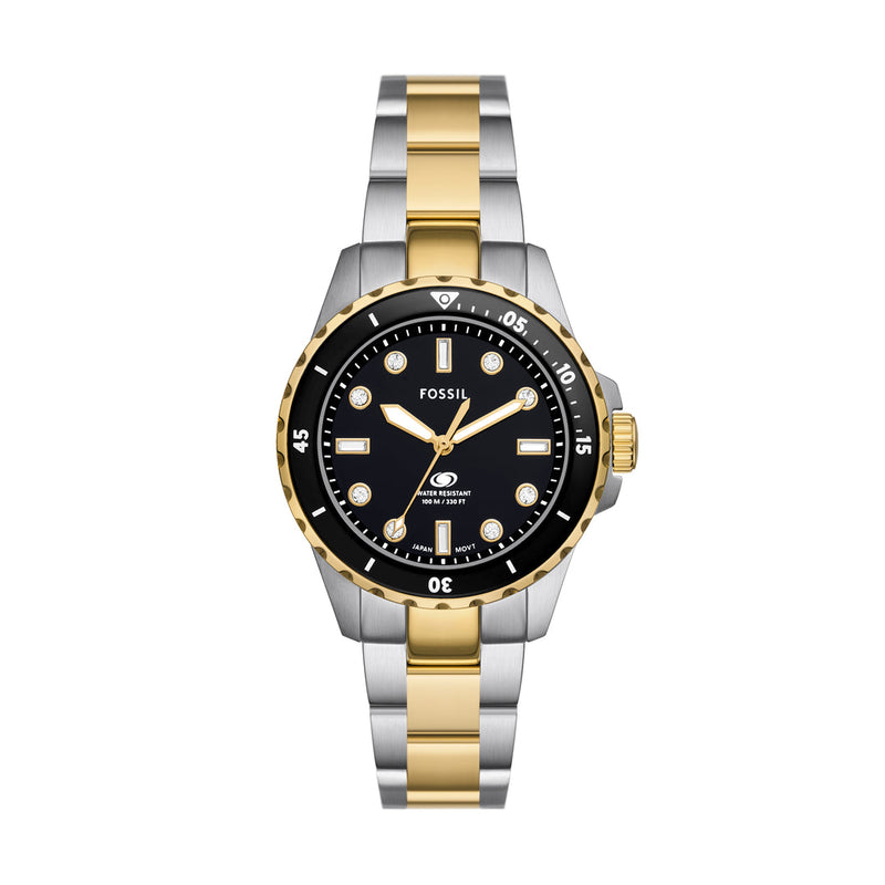 Fossil Blue Dive Three Hand Black Dial Two Tone Steel Strap Watch For Women - ES5349 Buy Now By Fossil