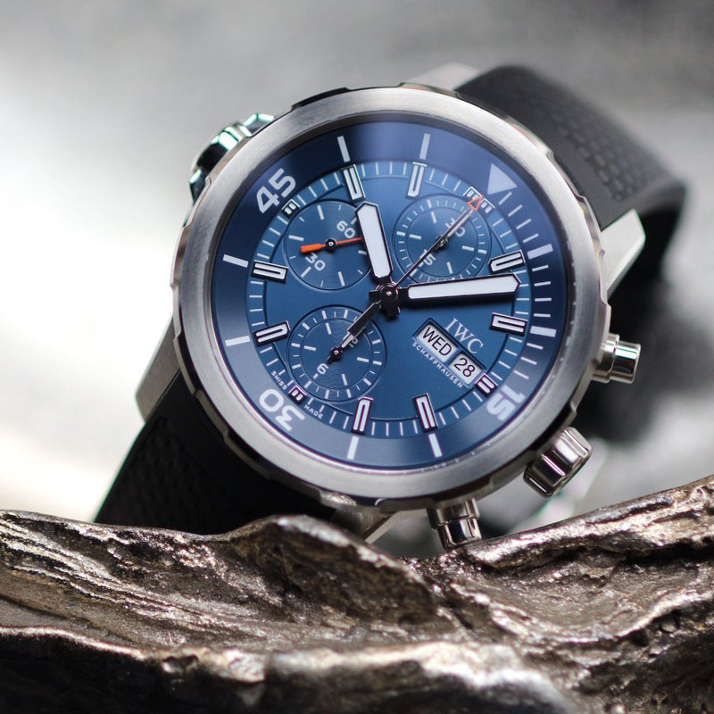 Shop IWC Aquatimer Automatic Chronograph 44mm Blue Dial Black Rubber Strap Watch for Men - IW376805 in USA