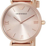 Emporio Armani Gianni T-Bar Quartz Rose Gold Dial Pink Leather Strap Watch For Women - AR11001