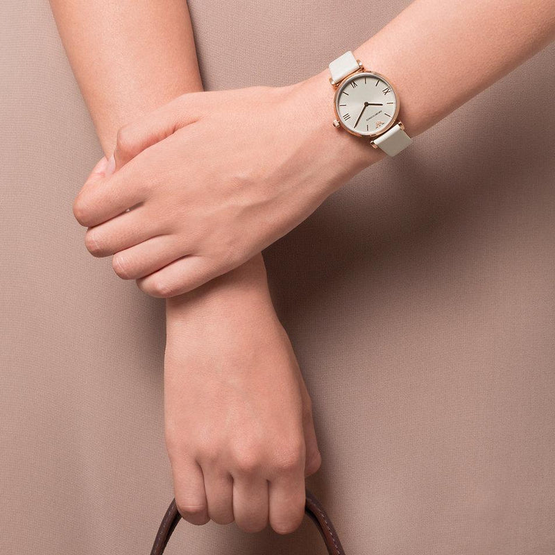 Emporio Armani Gianni T Bar Light Brown Dial White Leather Strap Watch For Women - AR1769 Buy Now By Emporio Armani