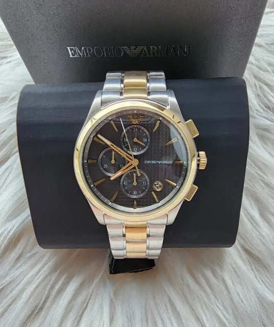 Emporio Armani Quartz Black Dial Two Tone Steel Strap Watch For Men - AR80017 Buy Now By Emporio Armani