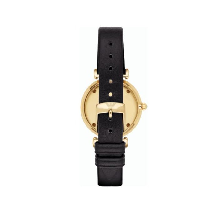 Emporio Armani Gianni T-Bar Quartz Mother of Pearl Dial Black Leather Strap Watch For Women - AR1910 Buy Now By Emporio Armani