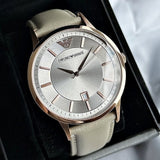 Emporio Armani Classic Quartz Silver Dial Beige Leather Strap Watch For Men - AR2464 Buy Now By Emporio Armani