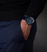 Emporio Armani Giovanni T Bar Chronograph Quartz Blue Dial Blue Leather Strap Watch For Men - AR11226