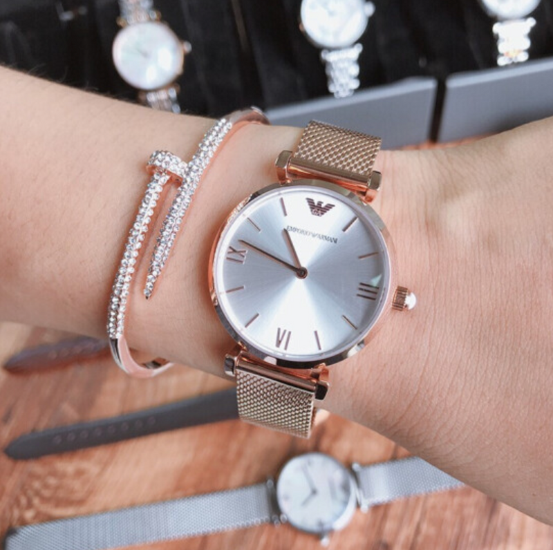 Emporio Armani Gianni T Bar Silver Dial Rose Gold Mesh Bracelet Watch For Women - AR1956 Buy Now By Emporio Armani