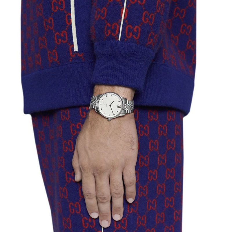 Shop Gucci G Timeless Automatic Silver Dial Silver Steel Strap Watch for Men - YA126354 in USA