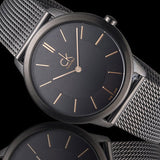 Calvin Klein Minimal Black Dial Black Mesh Bracelet Watch for Men - K3M224B1