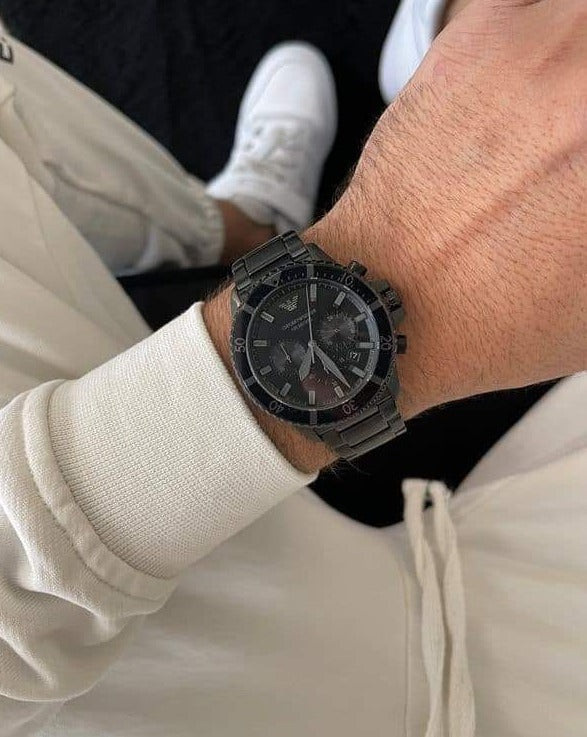 Emporio Armani Diver Chronograph Black Dial Black Steel Strap Watch For Men - AR11363 Buy Now By Emporio Armani