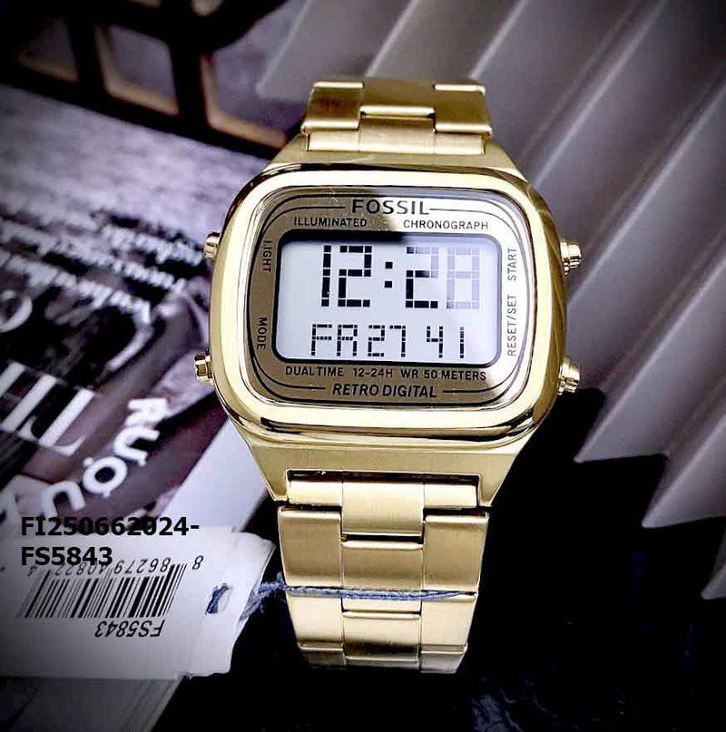 Fossil Retro Digital Gold Dial Gold Steel Strap Watch for Men - FS5843 Buy Now By Fossil