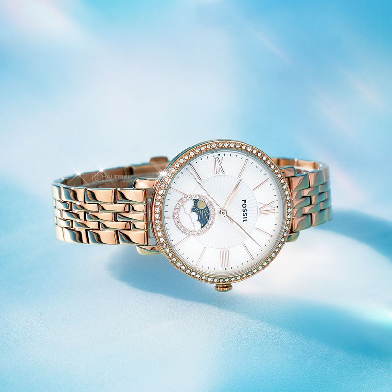 Fossil Jacqueline Analog Moonphase Mother of Pearl White Dial Rose Gold Steel Strap Watch for Women - ES5165 Buy Now By Fossil