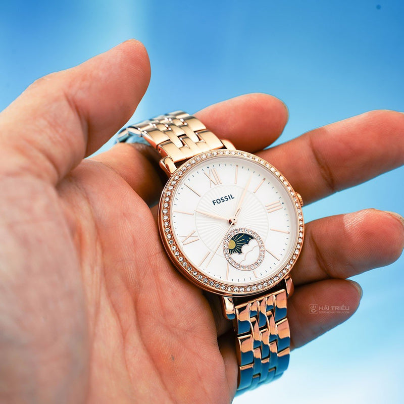 Fossil Jacqueline Analog Moonphase Mother of Pearl White Dial Rose Gold Steel Strap Watch for Women - ES5165 Buy Now By Fossil