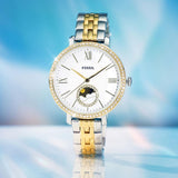 Fossil Jacqueline Analog Moonphase Mother of Pearl White Dial Two Tone Steel Strap Watch for Women - ES5166 Buy Now By Fossil