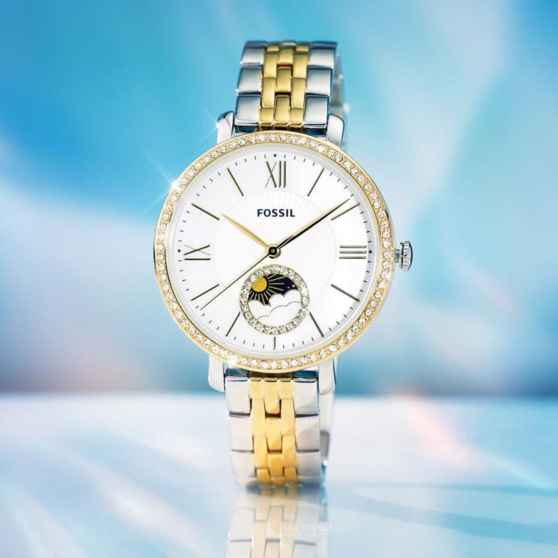 Fossil Jacqueline Analog Moonphase Mother of Pearl White Dial Two Tone Steel Strap Watch for Women - ES5166 Buy Now By Fossil
