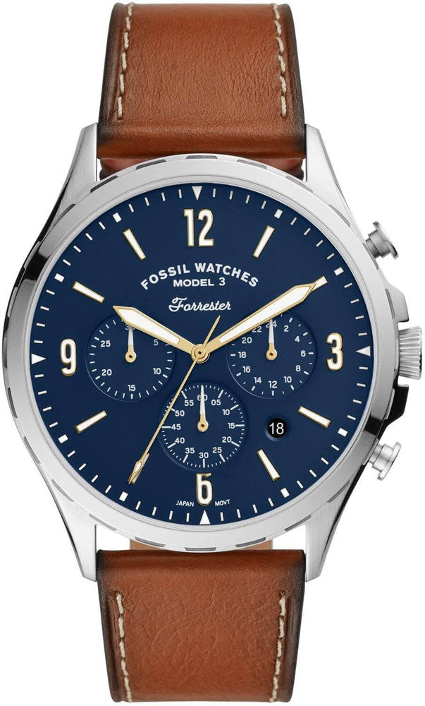 Fossil Forrester Chronograph Blue Dial Brown Leather Strap Watch for Men - S5607 Buy Now By Fossil