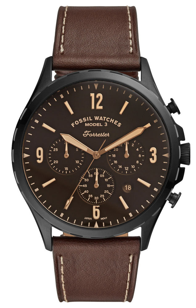 Fossil Forrester Chronograph Black Dial Brown Leather Strap Watch for Men - FS5608 Buy Now By Fossil